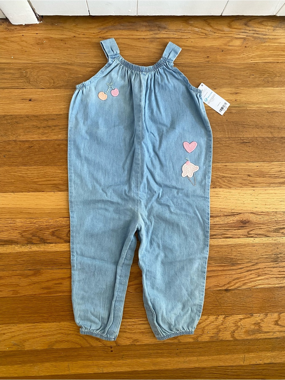 Carter’s Baby Girl Chambray Jumpsuit | Heart & Cherry Appliqué | NWT | 18M
